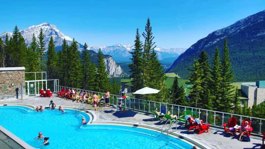 Banff: Gondola, Hot Springs, Bow falls & Three lakes tour - Banff Upper Hot Springs, with an important closure warning