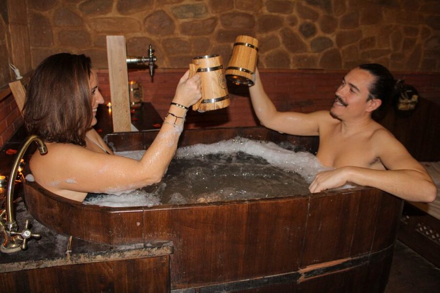 Granada: Beer Spa Experience with Tastings and Snacks - The warm beer bath and wooden barrel
