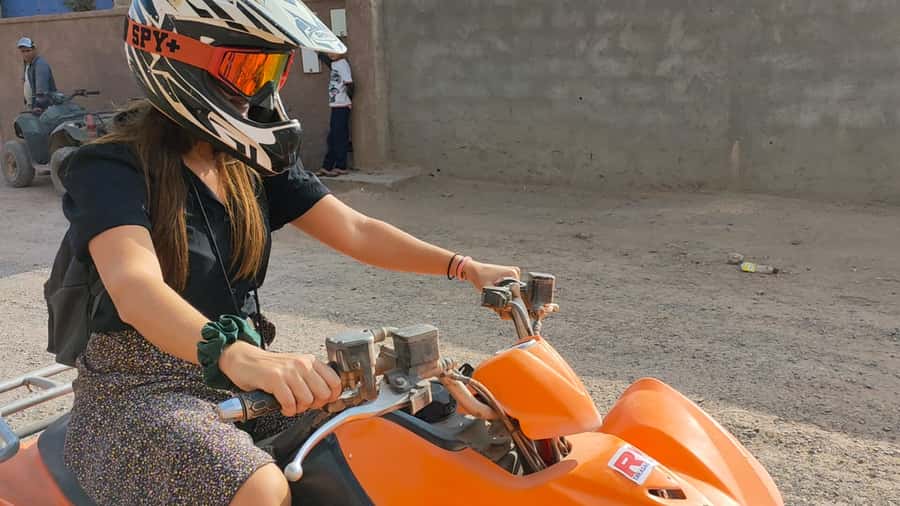 Marrakech: Palmeraie Quad Bike & Traditional Moroccan Spa - Getting set up for the quad ride