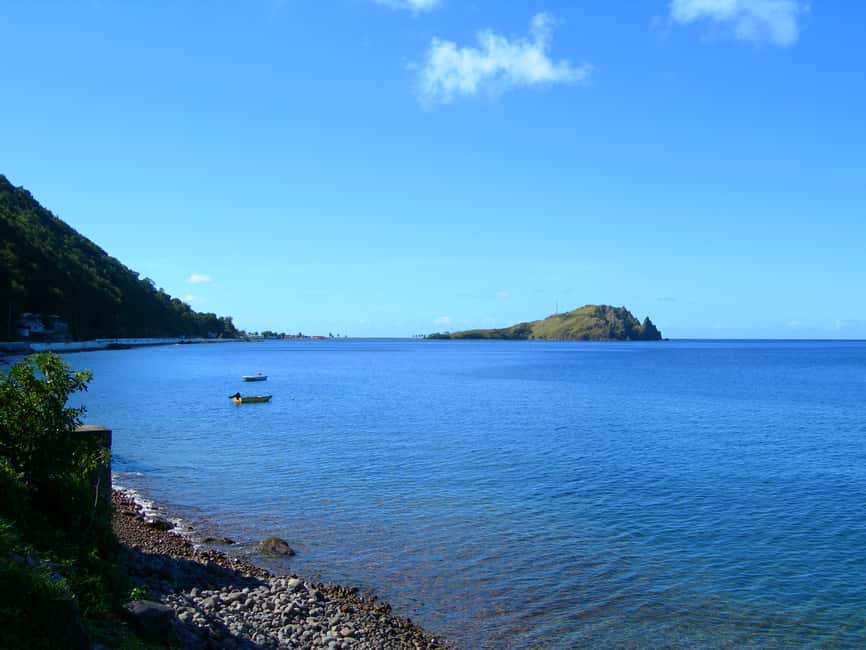 Roseau: Titou Gorge, Hot Spring, Falls & Champagne Reef Tour - The drive inland and a taste of local food